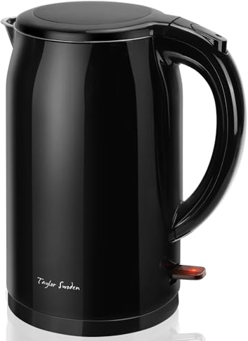 Taylor Swoden Bouilloire électrique à double paroi de 1,5 litre, sans BPA, 2200W avec arrêt automatique et protection contre l'ébullition à sec, base 360º, acier Inoxydable 304 (Child, J4T)