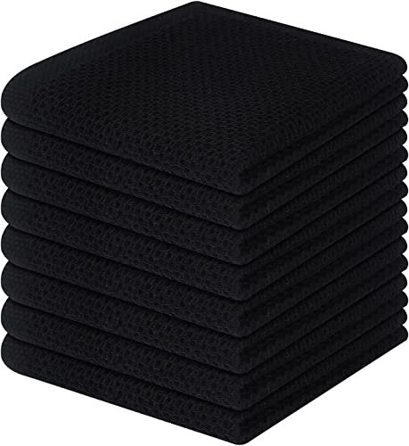 Moosfor 100% Cotton Kitchen Cleaning Cloths, Highly Absorbent Soft Dish Cloths, Quick Drying Kitchen Accessories for Washing Up, Pack of 8, 30 x 30 cm, Black