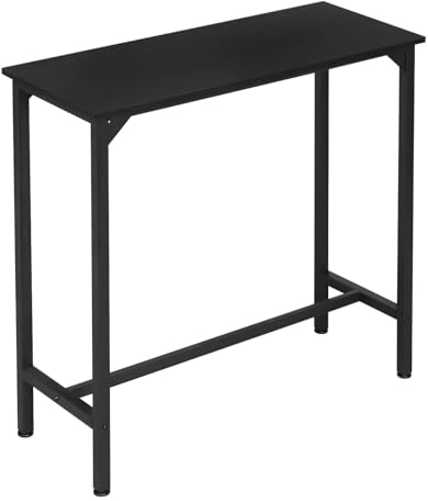 EUGAD Mesa Alta Cocina, Mesa de Bar Estrecha, para Isla de Cocina, Comedor, Barra Bar y Cafeteria, Marco Metalico, Encimera Madera, Pies Ajustable, Estilo Industrial, Negro, 100x40x100 cm