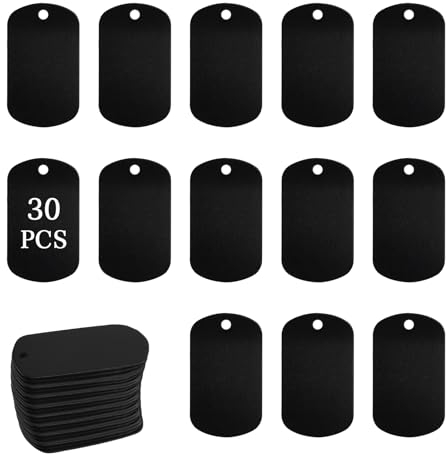 LALAGO 30 Stück Gelochte Blanko-Hundemarke aus Aluminium für Halsketten, Blank Schlüsselanhänger Rohlinge, Schwarz Hundemarken, Aluminium Haustiermarken für Hunde Dog Tag, Hundemarke Personalisiert