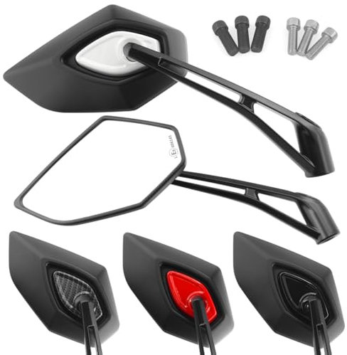 Area1 Universal Motorrad Rückspiegel Paar e-geprüft 2x M10 Rechtsgewinde + Linksgewindeadapter, passend für z.B. Duke, Super-Duke 390 790 SMC Z900 (weiß)