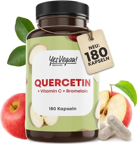 Quercetin 500 mg hochdosiert (180 Kapslen) mit Vitamin C - Vegan - Quercetin hochdosiert