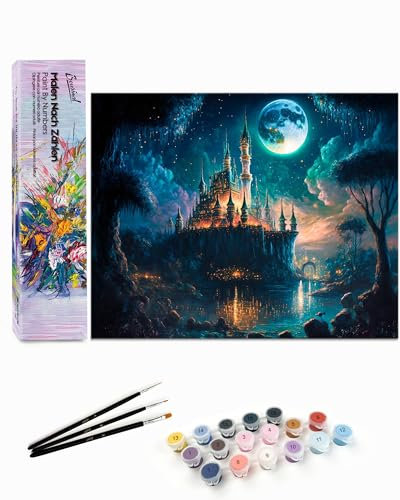 Bougimal Peinture par Numéro Adulte paysages avec Pinceaux et Acryliques Bricolage Peintures Kits, pour la Décoration Intérieure maison, Château, 28x35cm(sans Cadre)