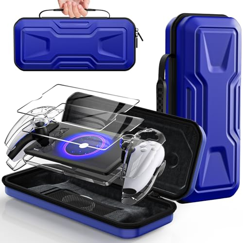 FYOUNG Tasche Zubehör für Playstation Portal, Full Protection Bundle mit Schutz Glas Bildschirmschutz, klare Hülle, Hartschale Portable Reisetasche für PSP Remote Player- (Blau)