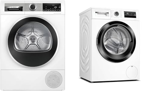 Bosch Wärmepumpentrockner für 8 kg Wäsche, Serie 6, A+++ & WAN28K43 Waschmaschine Serie 4, Frontlader mit 8kg Fassungsvermögen, 1400 UpM, EcoSilence Drive, Hygiene Plus, Speed Perfect, Weiß, 60cm