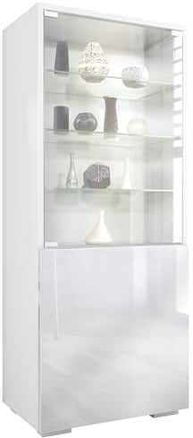 Vladon Vitrine Granada, Made in Germany, Vitrinenschrank mit Glastür und Glaseinsatz, Weiß matt/Weiß Hochglanz (50 x 122,5 x 34,5 cm)