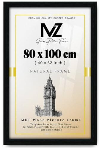 Modern Mdf Wooden Wide Black Frame | 80x100 Cm Poster Frames Durable Sleek Acrylic Front | Jigsaw Puzzle Picture Frames Large Art Display For Home & Office Décor