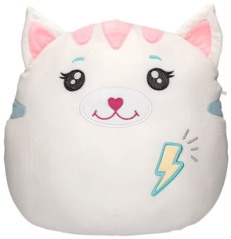 Depesche 13045 Ylvi Swoppies - Kuscheltier Katze in Weiß, mit Leuchteffekt, Blitz und spitzen Ohren, ca. 30 cm großes Plüschtier