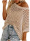 Womens Y2K Crochet Fishnet Long Sleeve Top Off The Shoulder Jumper Going Out Oversized Knitted Cover Up Sweater Lightweight Baggy Hollow Out Pullover Tops Knitwear Summer Beige XL