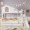 Ymkua Etagenbett Kinderbett 90x200 & 120x200 cm, Hochbett mit Stauraum und Rutsche, Hausbett Mutterbett mit 2 Schubladen und Rausfallschutz, Holzbett Baumhaus Bett mit Lattenrost, Weiß, Ohne Matratze