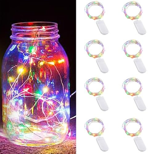 LED Lichterkette Batterie, 8 Stück 1M 10 LEDs Mini led lichterkette Drahtlichterkette Wasserdichte Kupferdraht Licht für Party Garten Weihnachten Hochzeit Halloween Beleuchtung Deko (8PCS Multicolor)