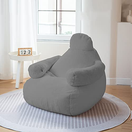 Sitzsackbezug aus superweichem Kaninchenfell, für Snorlax Sitzsack-Stuhl, Weiß/Grau, ideal zum Lesen, Filme schauen und Videospiele spielen (nur Bezug)