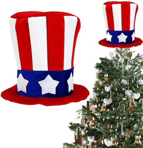 Patriotic Star Hat Tree Topper,Classic red,white and blue Christmas tree decoration,4th of July Hat Tree Topper,Memorial Day Tree Decorations,Independence Day Tree Toppers for Holiday Party Supplies