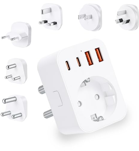 Vexnaro Adaptador Enchufe Universal de Viaje, Enchufe Internacional con 2 USB C/A PD 20W, Adaptador Tipo C para JP, GB, US, EU