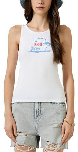 QS Geripptes Tanktop mit Print