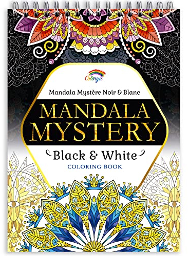 Colorya Mandala Mystery Vol.II Malbuch für Erwachsene – Entspannendes A4 Anti-Stress Ausmalbuch – Spiral Malbücher mit schwarzem Hintergrund, ohne Durchdrücken - Mandalas für Erwachsene