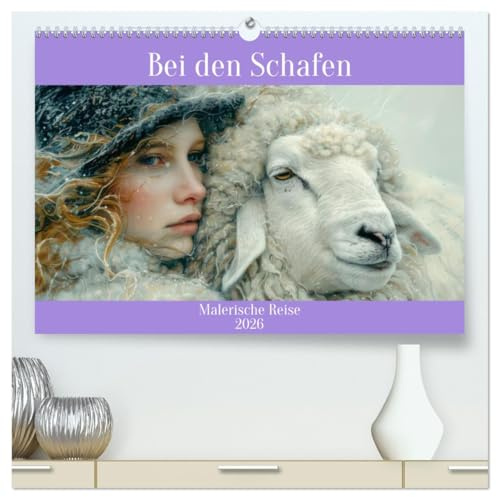 Bei den Schafen - Malerische Reise (hochwertiger Premium Wandkalender 2026 DIN A2 quer), Kunstdruck in Hochglanz: Alleine mit den Schafen und der Natur (CALVENDO Tiere)