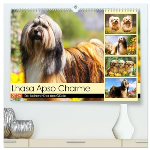 Lhasa Apso Charme. Die kleinen Hüter des Glücks (hochwertiger Premium Wandkalender 2026 DIN A2 quer), Kunstdruck in Hochglanz: Die Schönheit und das ... Apso in malerischen Szenen (CALVENDO Tiere)