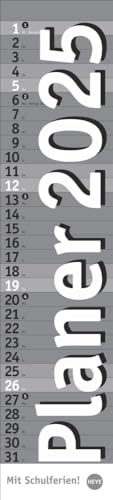 Langplaner, silber 2025: Praktischer Streifenkalender fürs Büro. Länglicher Wandkalender mit genug Platz für Notizen. Terminkalender 2025. 11 x 49 cm