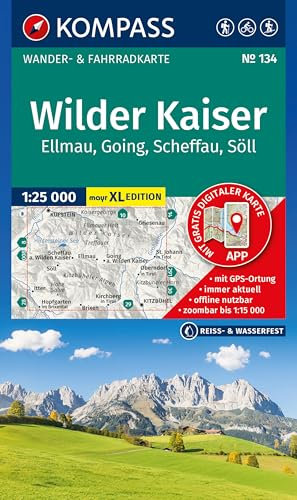 KOMPASS Wanderkarte 134 Wilder Kaiser - Ellmau - Going - Scheffau - Söll 1:25.000: Wander- und Fahrradkarte in einem - inklusive Offline-Verwendung in ... Panorama. Skitouren. Langlaufen. Reiten.