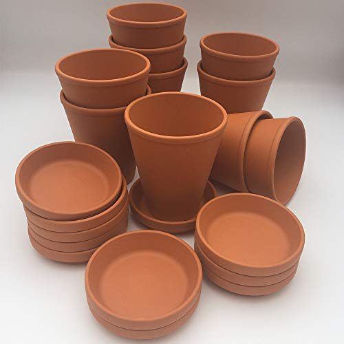 Weston Mill Pottery [LT9/S9] Terracotta Long Tom plant pots with saucers (pack of 10) 9 cm diameter