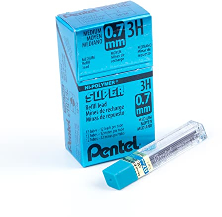 Pentel 50-3HX Set mit 12 Hüllen mit 12 Minen 0,7 mm 3H für Druckbleistifte