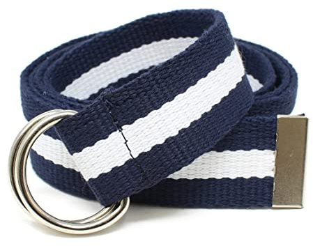 Canvas Web Belt D-Ring Buckle 1.25 Wide Metal Tip Multi-Color - Blue - Small/Med (30-34 Waist)