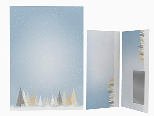 Weihnachtsbriefpapier | Winterlicher Märchenwald | 50 Blatt weihnachtliches Motivpapier A4 | 50 Briefumschläge OHNE FENSTER im DIN LANG-Format