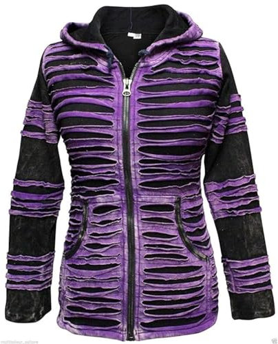 SHOPOHOLIC FASHION Donna Felpa con Cappuccio con Taglio a Rasoio Slashed Stone Washed, Viola, XL