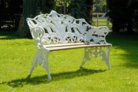 Black Country Metal Works Cast Iron and Wood Garden Bench - 3 Seater - Various Finishes Available (Cream)
