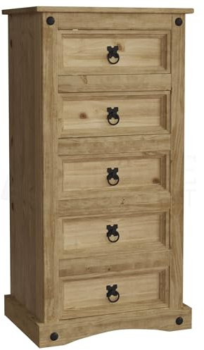 Vida Designs Corona byrå, 5 lådor, smal, massiv furu
