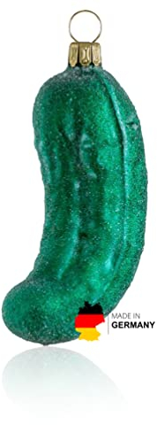 Glas Weihnachtsgurke groß, grün gefrostet | aus der Glasbläserregion Lauscha | die Gurke für den Weihnachtsbaum als Baumschmuck | American Pickle, Christbaumgurke, Glasgurke Weihnachtsdeko 9,5 cm