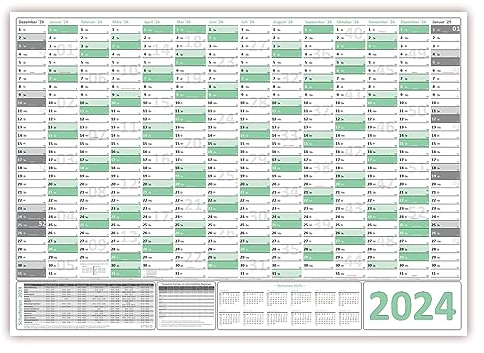 Green Wandkalender Wandplaner 2026 gefaltet DIN A2 Format (420 x 594 mm) mit 14 Monaten