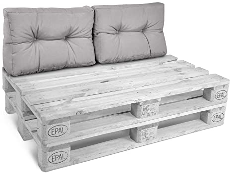 Beautissu 2X Rückenkissen Palettenkissen Outdoor 60x40 cm – Gepolsterte Auflagen für Paletten Europaletten Palettensofa Lounge Kissen Outdoor Palettenmöbel Palettenpolster Hellgrau – Style