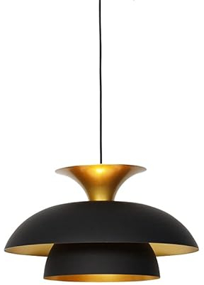 QAZQA - Moderne runde Pendelleuchte I Esstisch I Esszimmer I Pendellampe I Hängelampe I Pendellampe I Pendelleuchte I Lampe I Leuchte schwarz mit Gold I Messing 3-Lagen - Titus I Wohnzimmer I Schlafzi