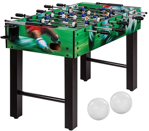 GAMES PLANET Tischfussball „Glasgow“, 5 Dekore: Holz/Schwarz/Blau/Soccer/Weiß, inkl. 2 Bälle, 2 Getränkehalter, höhenverstellbare Füße, hochgezogene Spielfeldecken, Tischkicker, Kicker, Kickertisch