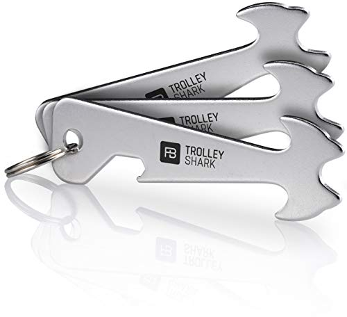 FABACH 3 TROLLEY SHARK Einkaufswagenlöser Schlüsselanhänger - Abziehbarer Einkaufswagenchip, Einkaufschip für Einkaufswagen aus Edelstahl/Metall - Kein Steckenbleiben im Pfandschloss