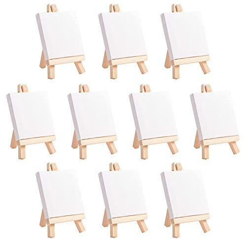 NBEADS 10 Sets Easel with Mini Canvas, Easel Sketchpad Settings Mini Canvas and Easel for Painting Craft Drawing Decoration Gift and Learning, 12.5x7x1.6cm
