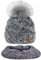 MFAZ Morefaz Ltd Set Mütze & Schal Winter Damen Alpaka Wolle Beanie Strickmütze Wurm Fleece Bommel Pom Pom (Platinum Grey Set Hat&Scarf)