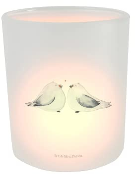 Mr. & Mrs. Panda Deko Windlicht Turteltauben Liebe - Geschenk, Verlobt, Teelichtglas, Teelichthalter, glücklich, Paar, Heiratsantrag, Kerzenglas,