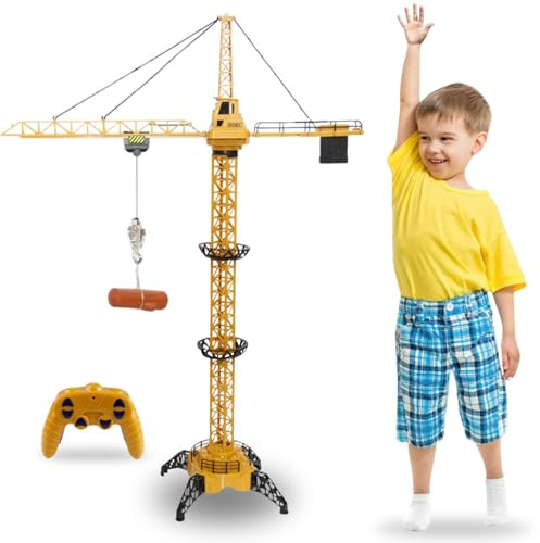 Liberty Imports 6 Channel RC Mega Tower Crane, 50.4 inch Tall 2.4GHz Remote Control Construction Site Toy 680° Rotation Lift Model with Tower Lights and Sounds for Kids
