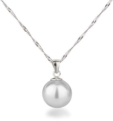 Schöner-SD Silberkette mit Anhänger Perle 12mm groß 925 Silber rhodiniert hellgrau 45cm