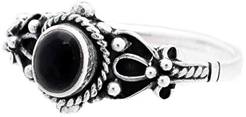 WINDALF Damen Ring mit Stein SANJA 8 mm Onyx Schutzring Silberring 925 Sterlingsilber (Silber, 60 (19.1))