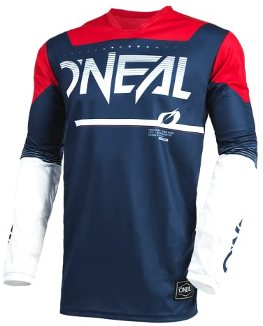 O'NEAL | Motocross-Shirt Langarm | MX MTB Mountainbike | Leichte Materialien, Lasergeschnittene Belüftungslöcher, Ergonomischer Schnitt | Hardwear Jersey Surge | Erwachsene | Blau Rot | Größe S