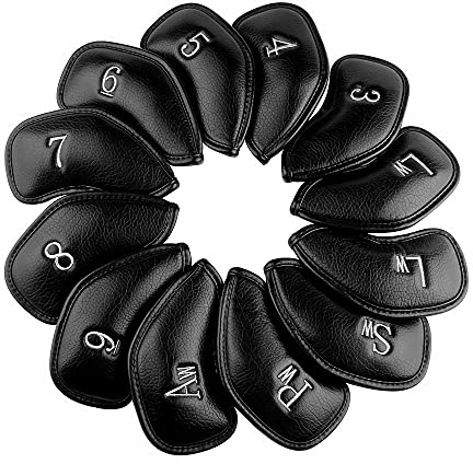 Golf Iron Head Covers 12pcs/set 3-9,Pw,Aw,Sw,Lw,Lw Mens Hook and Loop Closure Golf Club Protector Classic Design Golf Accessories Black