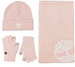 Timberland Damen Double Layer Scarf, Cuffed Magic Glove Gift Set Beanie-Mütze, Cameo Rose, Einheitsgröße