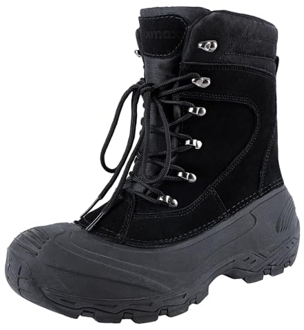 Knixmax Stivali da Neve Stivali Invernali Foderati in Pelliccia Suole Impermeabili Scarpe Calde Stringati Uomo Nero 44EU