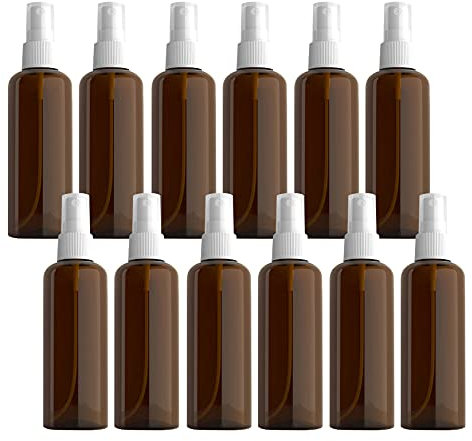 ZEOABSY 12 Pièces 100ml Vaporisateur Vide, Marron Petits Vaporisateur en Plastique, Flacon Spray Vide, Atomiseur Parfum, Bouteilles avec Pompe de Pulvérisation Noir de Voyage
