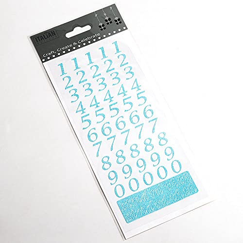 15mm Script Blue Glitter Self Adhesive Sticker Numbers Craft Embellishment