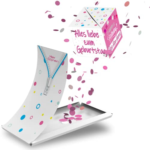 Boemby Explosionsbox Geburtstag - Uberraschungs Geschenkbox - Pop Up Überraschung Grußkarte Geschenk - Explodierende Konfetti Geschenkbox - Lustige Geburtstagskarte - BOOM Box - (Liebe - TRIO!)